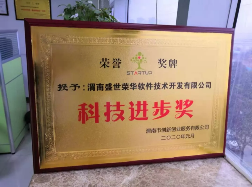 盛世荣华荣获创服中心颁发的2019年度科技进步奖
